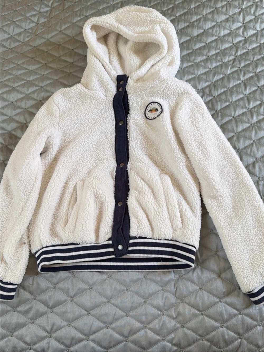 Roxy Cream Sherpa Hoodie with Navy Trim